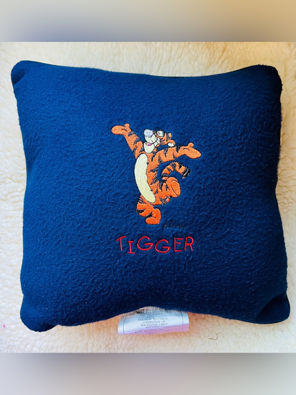 Disney Winnie the Pooh Tigger Embroidered Navy Blue Throw Pillow 11”